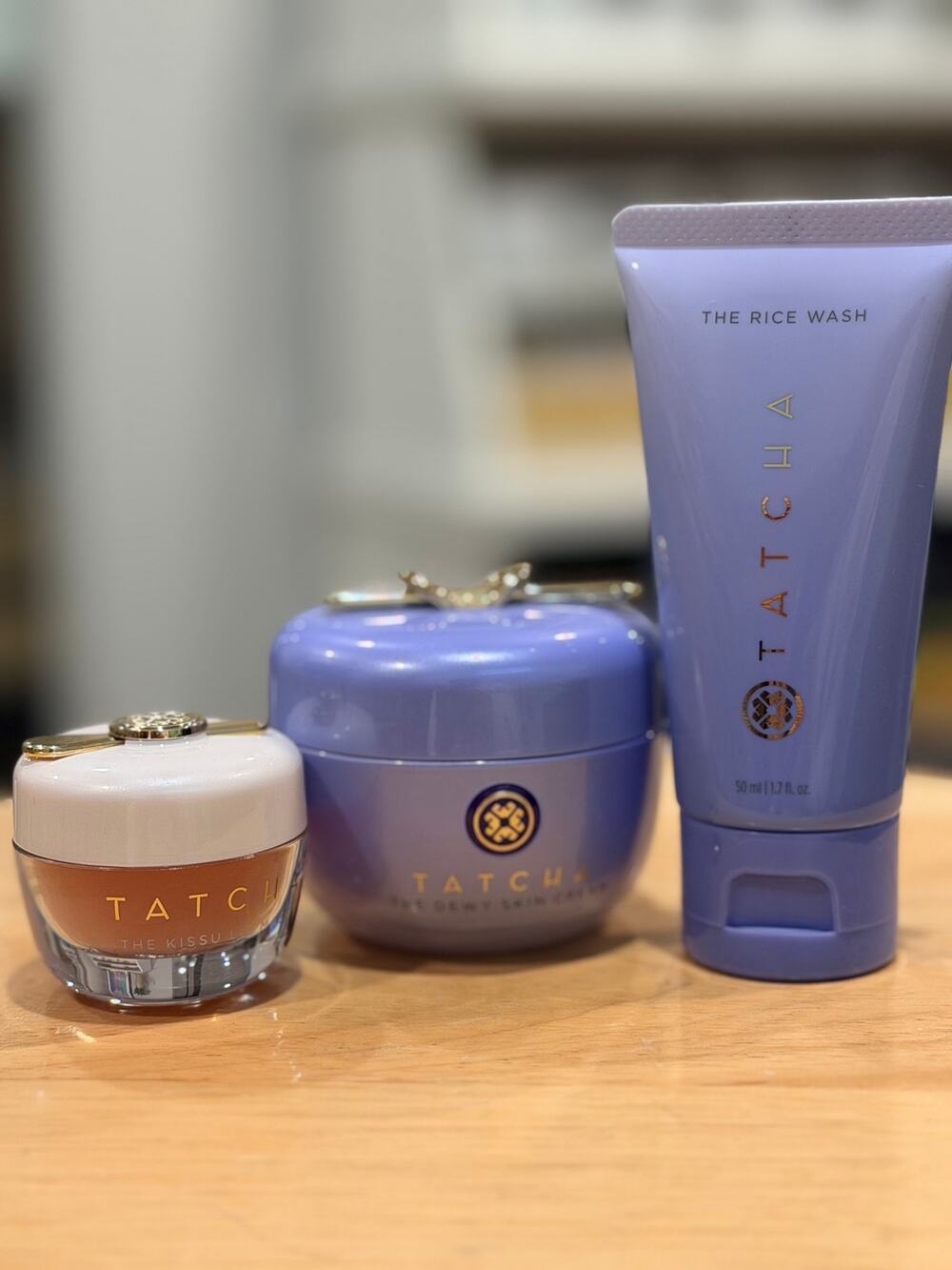 Tatcha Bundle - Dewy Skin Cream, Lip Mask, and Rice Wash